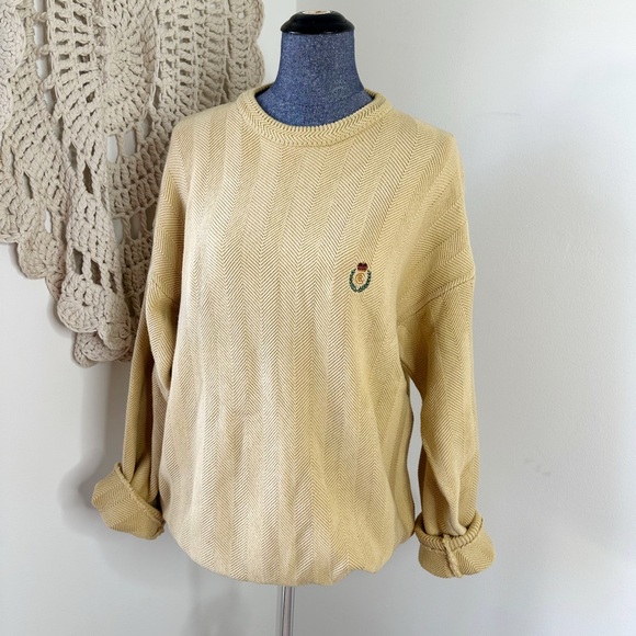 Chaps Ralph Lauren Herringbone Tan Crew Neck Sweater Size XL - Picture 1 of 5